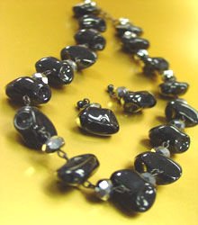 Black Stone Beads Necklace Set 1N251427