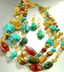 Multi Stone Pearl Beads Necklace Set 1N257022