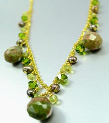 Green Crystals, Stones, & Pearls Necklace 1N2579083