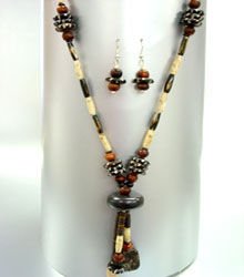 Natural Wood Beads Long Necklace Set 1N1251200