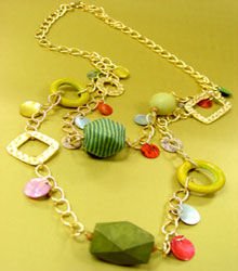 Green Wood Gold Tone Chain Long Necklace 1N2381709