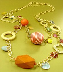 Orange Wood & Cord Beads Long Necklace 1N2381709