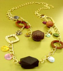 Brown Wood & Cord Beads Long Necklace 1N2381709