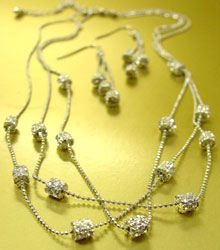 Silver Pave Crystals Chains Necklace Set 1N133109