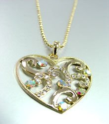 Clear AB Crystals Gold Heart Necklace 1N399122