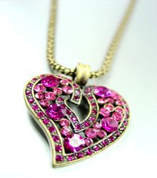 Pink Crystals Gold Heart Mesh Necklace 1N4001994