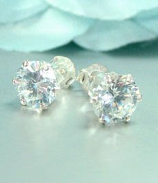 Sterling Silver CZ Crystal STUD Earrings 11mm