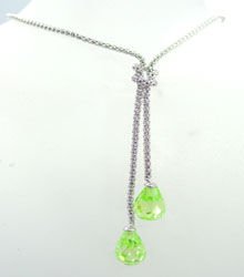 Sterling Silver Green CZ Crystals Necklace 1N009211