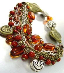 Brown Beads Hearts Stretch Bracelet 1B1255410