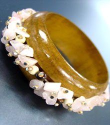 Natural Pink Rose Stones Wood Bangle 1B1130279