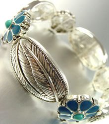 Turquoise Enamel Silver Stretch Bracelet 1B0385799