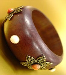 Natural Wood Creme Marble Studs Bangle 1B2576623