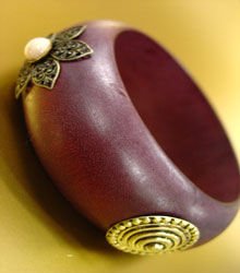 Natural Wood Marble Studs Bangle Bracelet 1B2576624