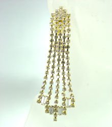 Gold Rhinestone Crystals Dangle Earrings Clip On 1E4004280
