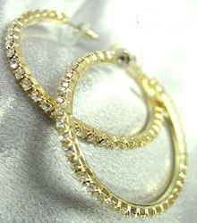 Gold Crystals 1 3/4 Inch Hoop Earrings 1E400434
