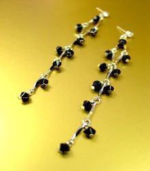 Black Lucite Crystals Silver Earrings 1E00111