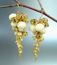 Creme Gold Beads Dangle Earrings 1E1258508