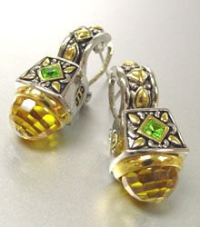 Citrine CZ Crystals Silver Gold Earrings 1E1015194