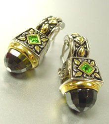 Olive CZ Crystals Silver Gold Earrings 1E1015194