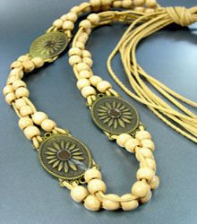 Beige Wood Beads Antique Wrap Belt 1BELT0011517