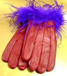 Red Purple Feather Leather Glove 1GLOVE2887