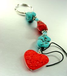 Turquoise Coral Lucite Beads Key Chain heart 1KC132173