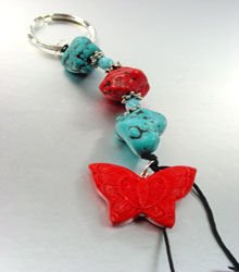 Turquoise Coral Lucite Beads Key Chain butterfly 1KC132174