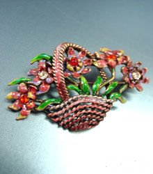Red Enamel Crystals in Flower Basket Brooch/Pin 1BP080743