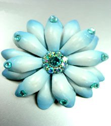 Blue Crystals & Leather Flower Brooch 1BP4000579