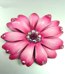 Hot Pink Crystals & Leather Flower Brooch 1BP4000579