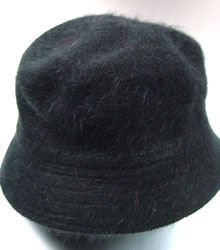Black Angora Rabbit Fur Bucket Hat 1HTB365