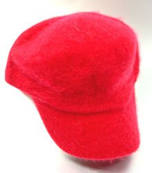 Red Angora Rabbit Fur Messenger Cap Hat 1HTB196