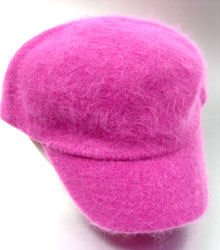 Hot Pink Angora Rabbit Fur Messenger Cap Hat 1HTB196