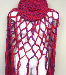 Red Purple Crochett Poncho & Tam Hat Set
