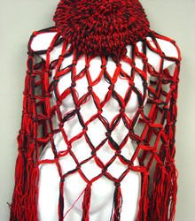 Red Black Crochett Poncho & Tam Hat Set