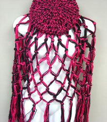 Pink Black Crochett Poncho & Tam Hat Set