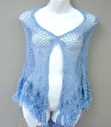 Hand-Knitted Blue Crochet Poncho Shawl