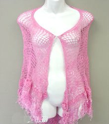 Hand-Knitted Pink Crochet Poncho Shawl