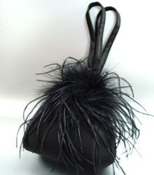 Black Satin Fru Fru Feathers Bag Handbag 1BAG310