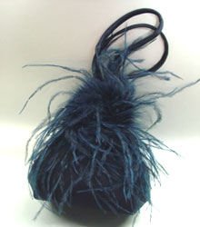 Navy Blue Satin Fru Fru Feathers Bag Handbag 1310