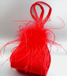 Red Satin Fru Fru Feathers Bag Handbag 1310