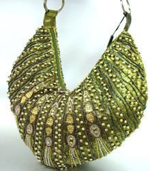 Olive Green Metallic Llame Beads Bag Handbag 137024