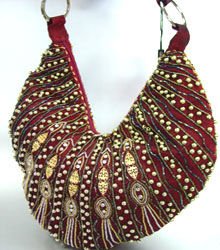 Wine Metallic Llame Beads Handbag 137024