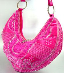Pink Satin Sequins Beads HoBo Handbag 137003