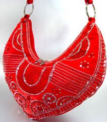Red Satin Sequins Beads HoBo Bag Handbag
