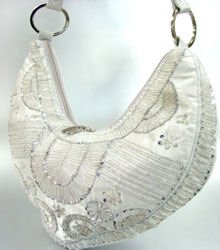 Silver Satin Sequins Beads HoBo Handbag 137003