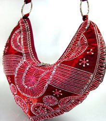 Wine Satin Sequins Beads HoBo Handbag 137003