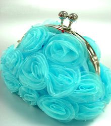 Blue Satin Chiffon Rosettes Evening Bag Handbag 1400436