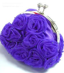 Purple Satin Chiffon Rosettes Evening Bag Handbag
