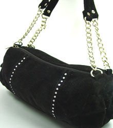 Black Faux Suede Crystals Fashion Bag Handbag 1400705
